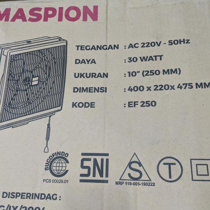 Exhaust Fan Maspion Mv 250 Nex 10" Blower Dinding 25cm Gojek Ready