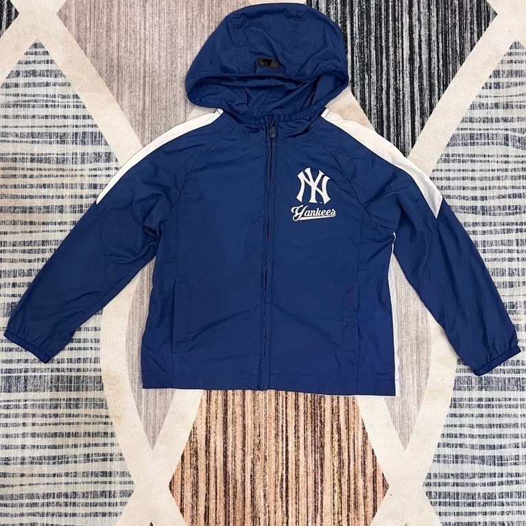 MLB Kids Yankees Navy Hooded Windbreaker Anak Original