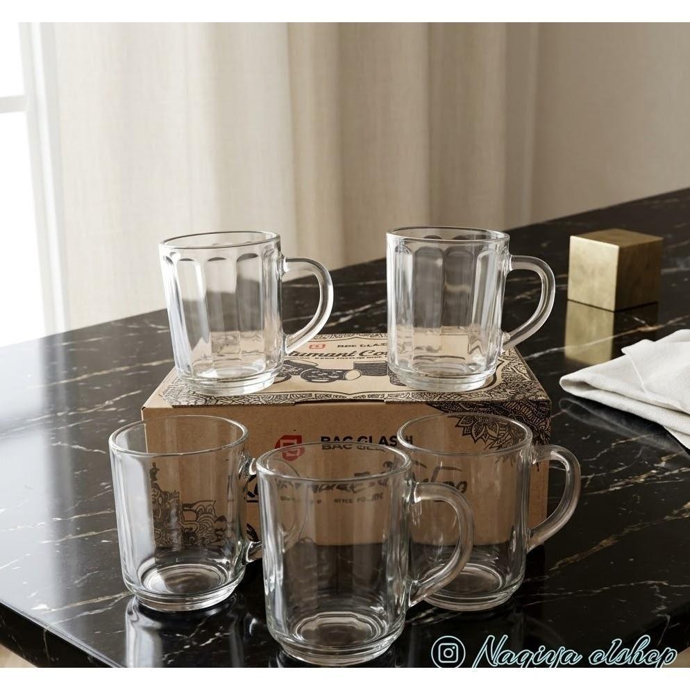 12Pcs Gelas Kopi Gagang Motif Ulir/Gelas Kaca Gagang/Gelas Kopi Tahan Panas