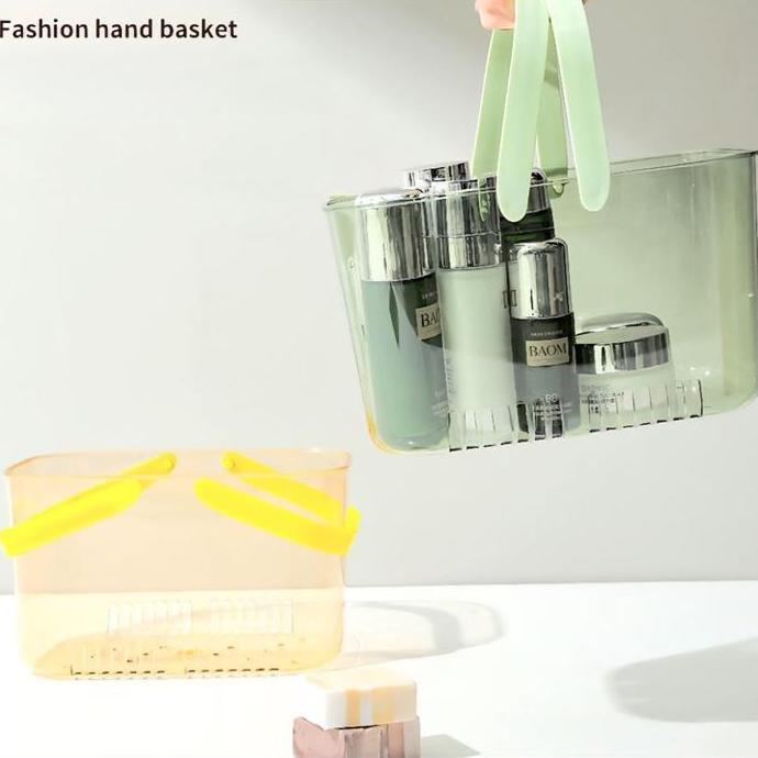 WP6439 Keranjang Organizer Transparan Keranjang Perlengkapan Mandi Skincare Kosmetik Dengan Gagang K