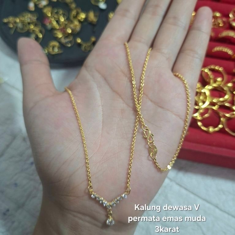 Kalung dewasa v permata emas muda 3karat 3gram