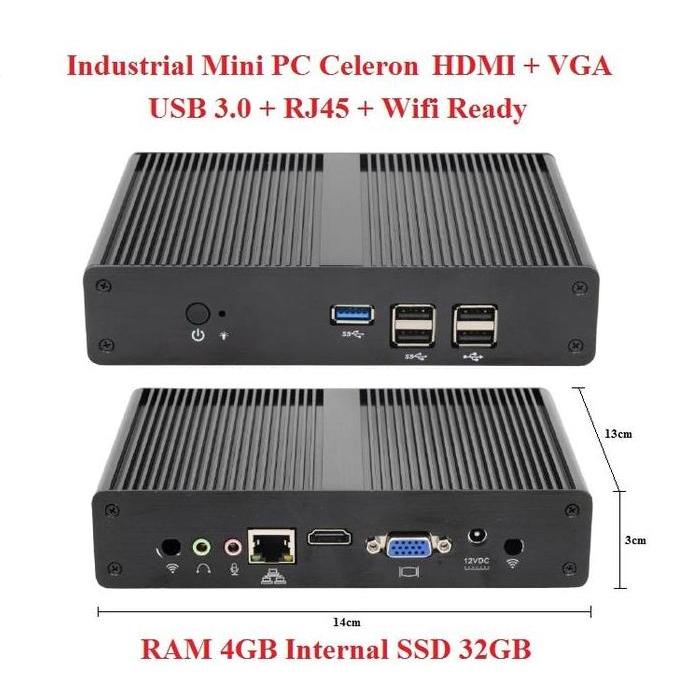 Industrial Mini PC x86 Intel Celeron 4GB SSD 32GB Wifi HDMI VGA MiniPC
