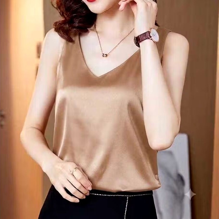 Tanktop Satin V Neck Premium Korean Style