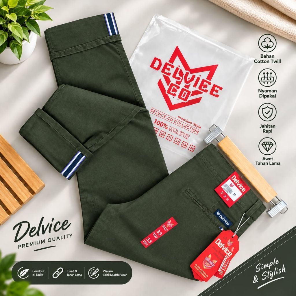 CELANA PRIA CHINO Slim Fit Panjang Pria Kerja Kantor Santai Liburan Cowok Delvice Denim Strice Selve