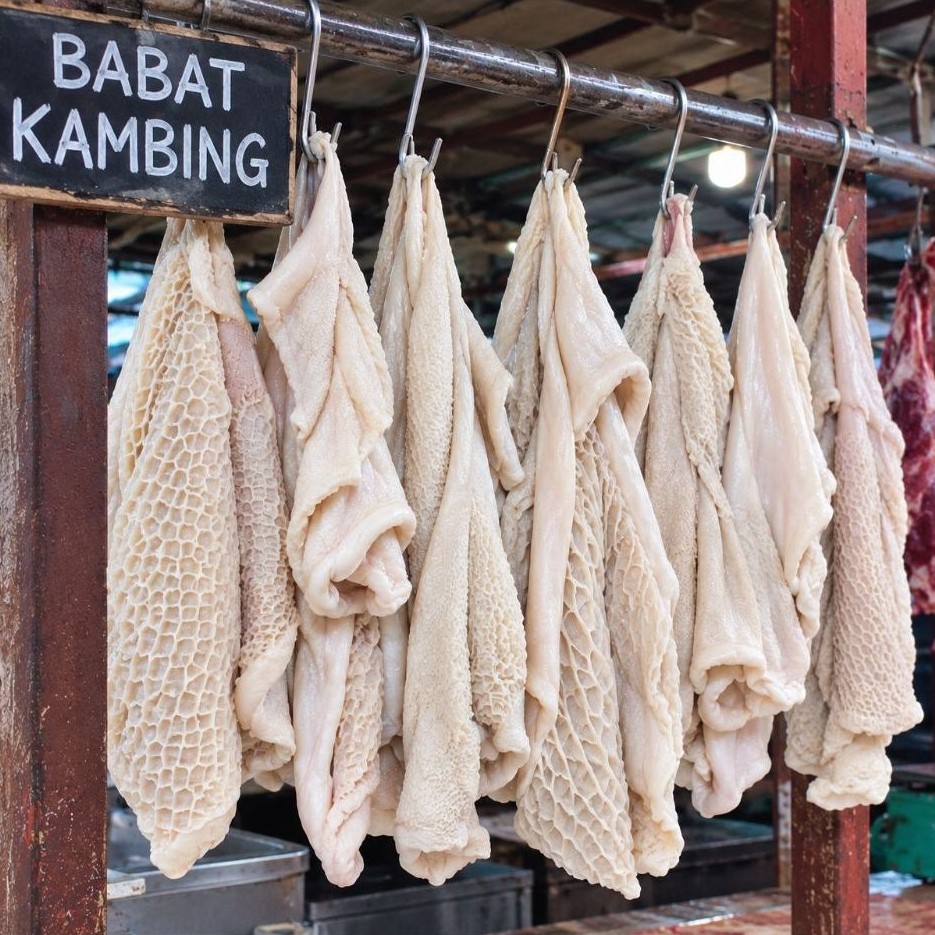 Babat dan usus kambing bersih siap masak