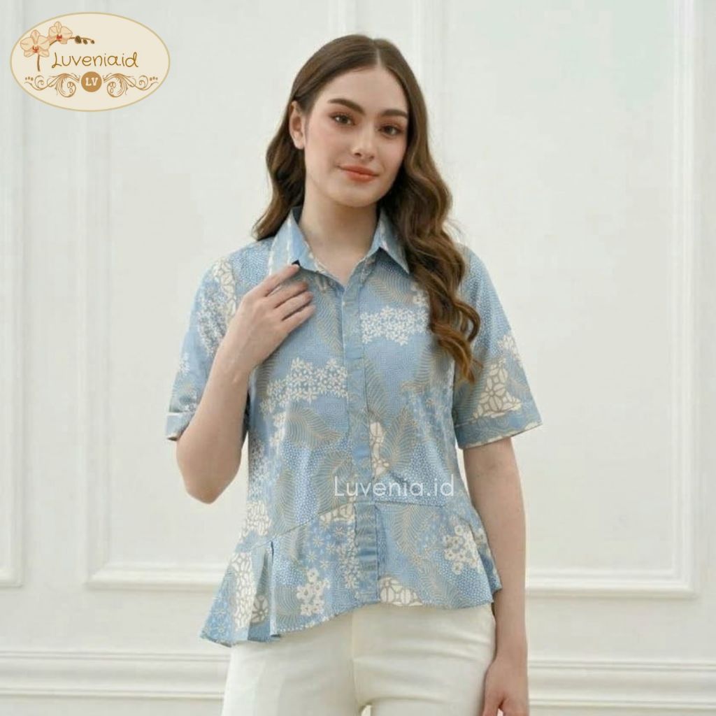 Atasan Batik Wanita 288 ICE BLUE - Batik Modern / Blouse Batik / Kemeja Batik / Seragam Batik / Bati