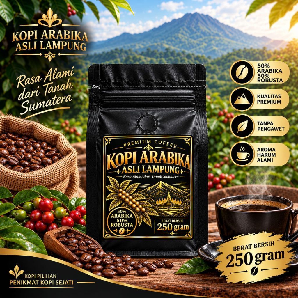 Kopi Arabika Lampung Original 250 Gram / Kopi Bubuk Robusta Dan Arabika