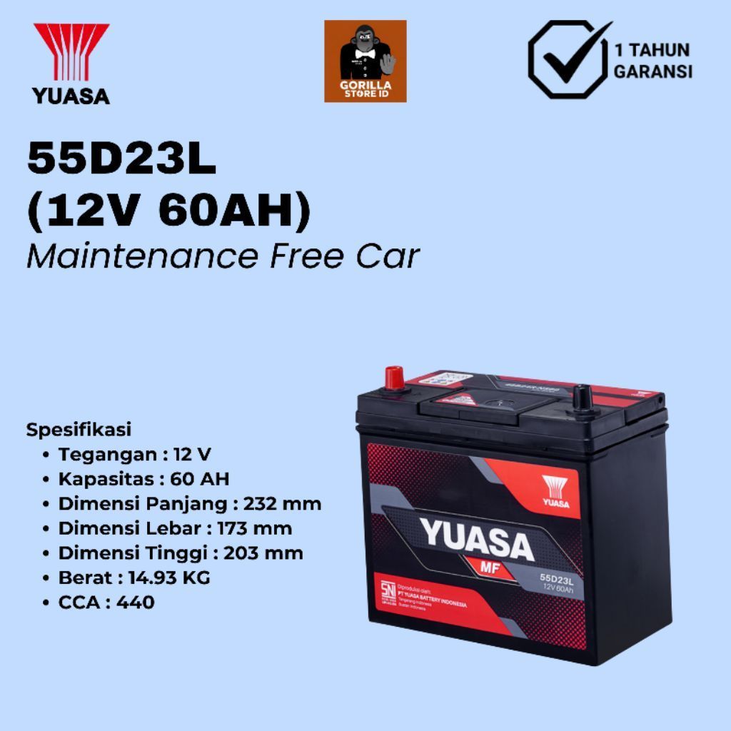 Baterai Aki YUASA Maintenance Free 12V 60AH  (55D23L)