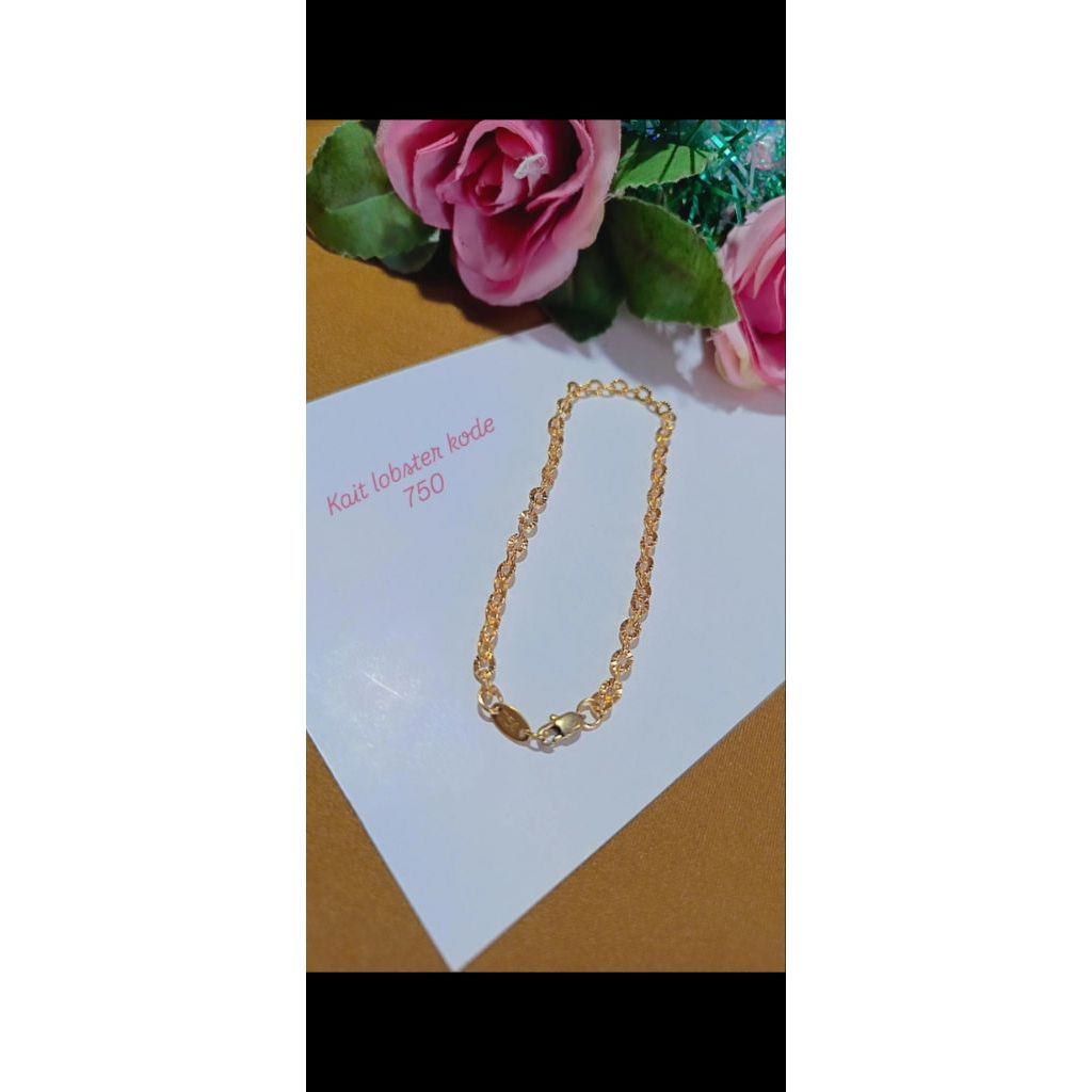 Gelang titanium asli berlapis emas kait lobster kode 750