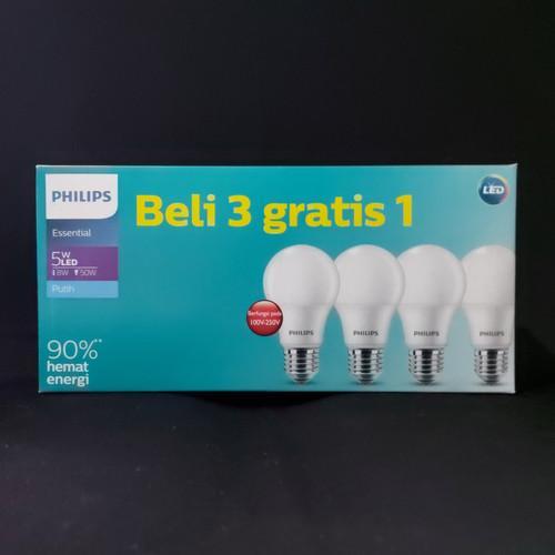 Lampu LED Philips 5w 5 watt Essential Multipack 3 gratis 1 PROMO CAHAYA PUTIH