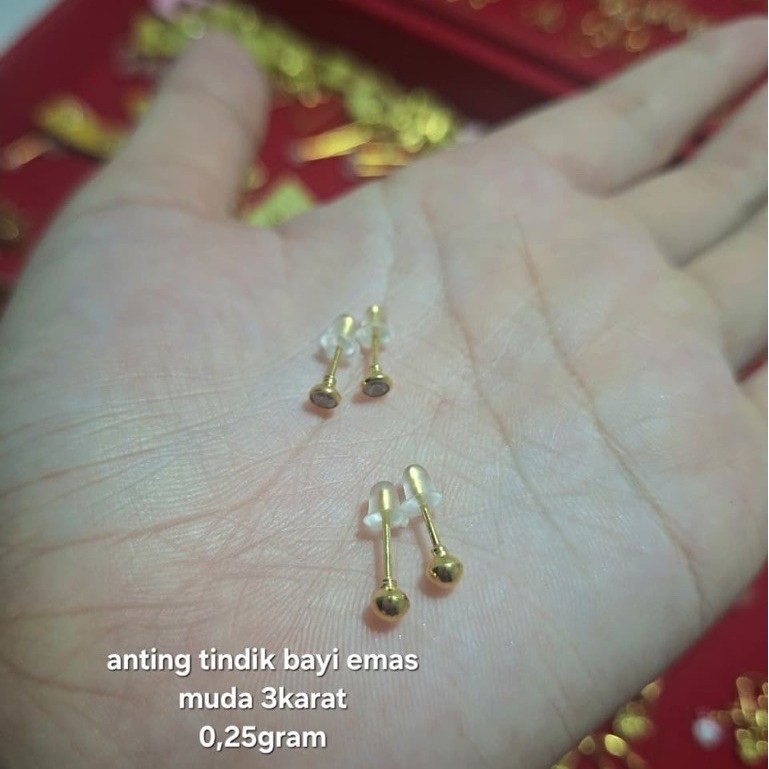 anting tindik bayi emas muda 3karat berat 025gram