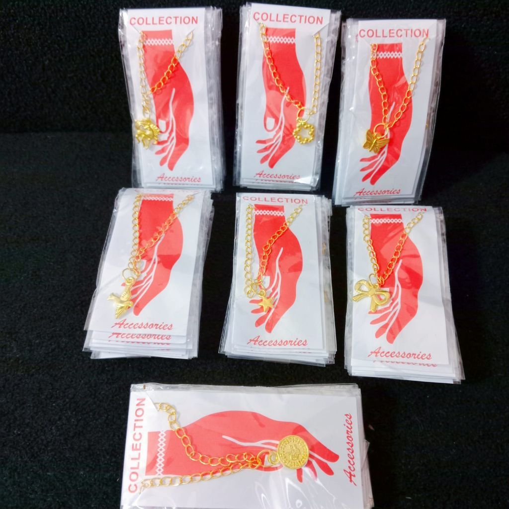 GELANG TANGAN RANTAI ANAK LIONTIN 12 PCS - MAINAN GELANG EMAS