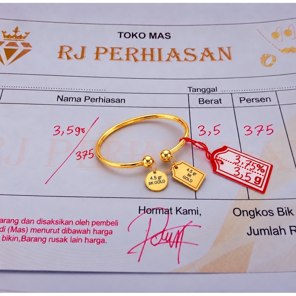 gelang tangan emas muda asli anak motif dua bola dapat surat