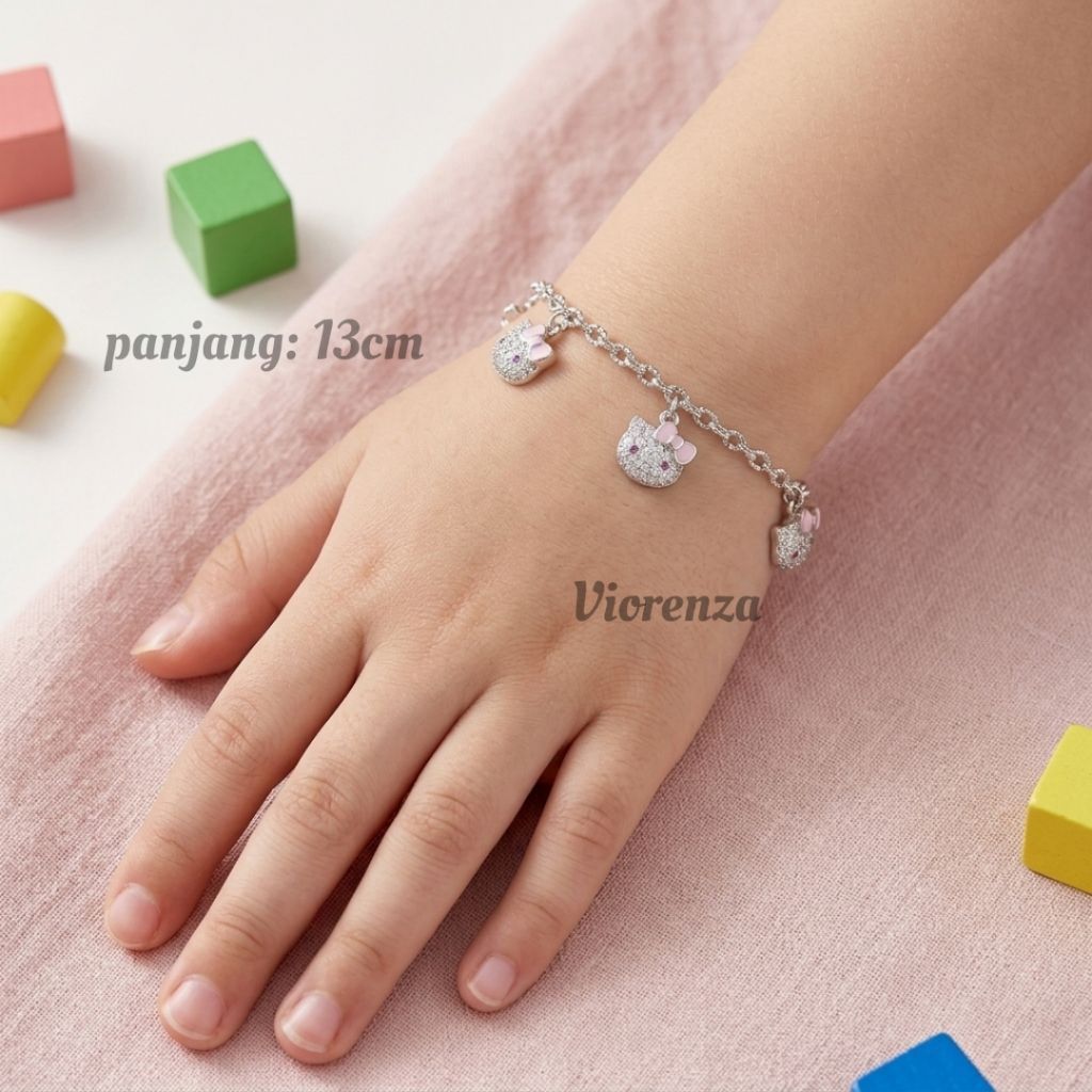 GELANG TANGAN ANAK VARIASI HELLO KITTY  PERAK ASLI 925 LAPIS EMAS PUTIH /PERHIASAN GELANG SILVER ANA