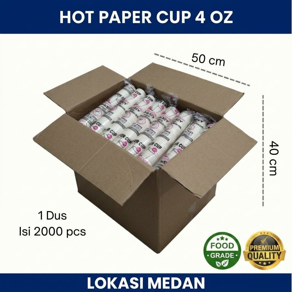 [GROSIR 1 DUS] Hot Paper Cup 4 oz Polos Oakey Isi 2000 Pcs - Gelas Kertas Kopi Espresso Food Grade M
