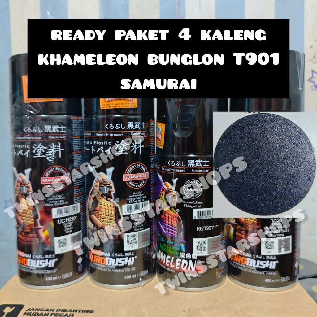 Pilok Cat Samuraipaint Paket 4 Kaleng Bunglon T901 Biru Khameleon Epoxy UC H210 Black 109 Hitam Clea