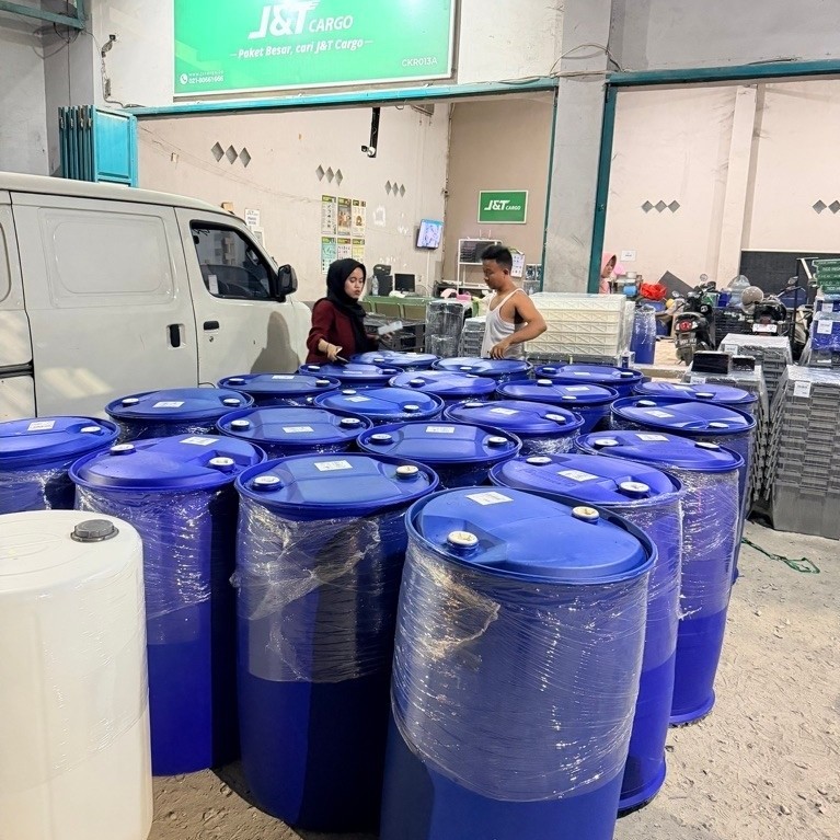 Drum Plastik Biru 200 liter Model Kapsul