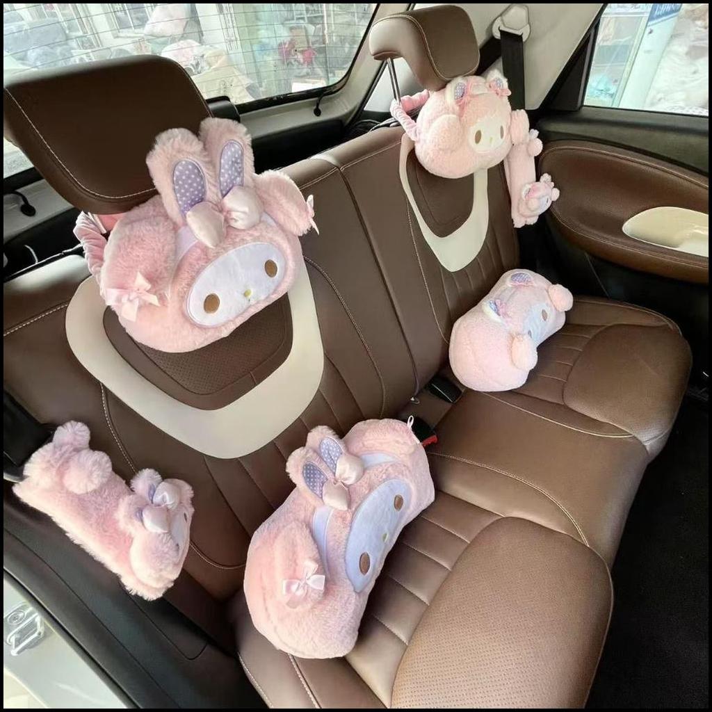 Set Aksesoris Mobil Boneka Pink Bunny Plush Bantal Mobil Melody Kuromi