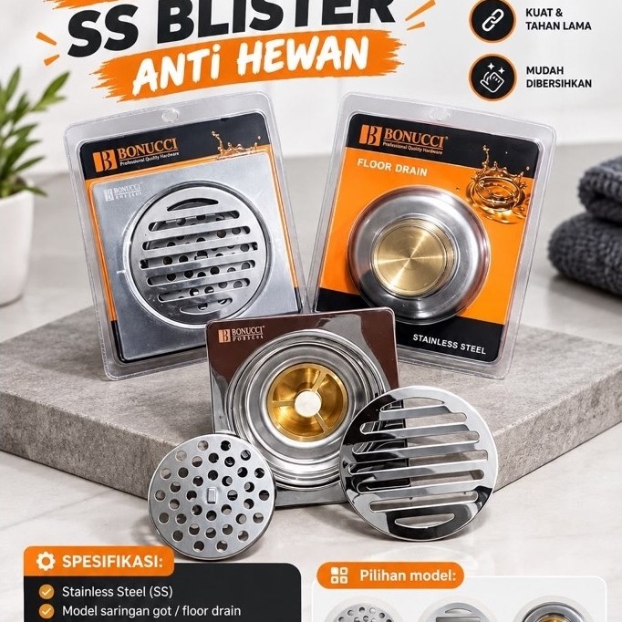 Saringan Got Stainless BONUCCI Tebal / Saringan Got Kamar Mandi / Kuningan Floor Drain