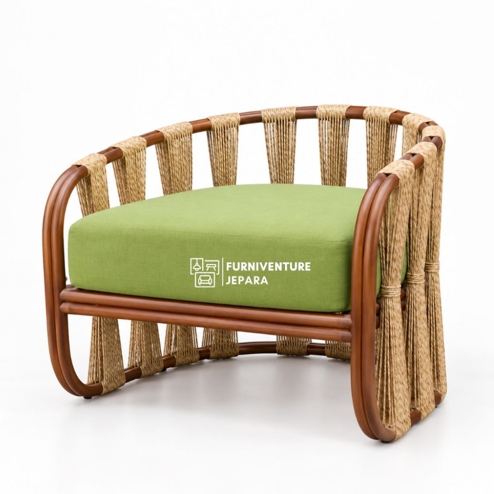 KURSI SANTAI ROTAN DENGAN ANYAMAN TALI