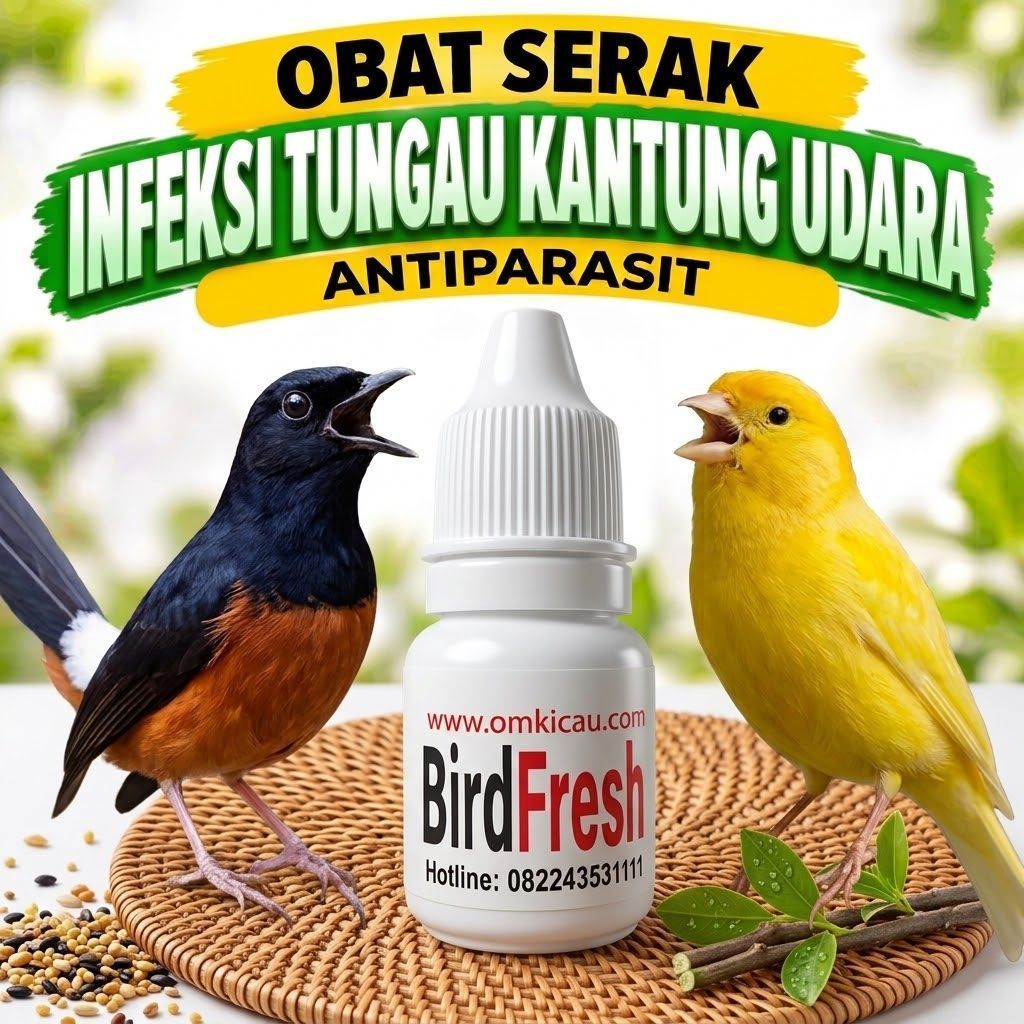 Bird Fresh Om Kicau – Obat Burung untuk Batuk, Serak & Gangguan Pernapasan akibat Tungau Kantung Uda