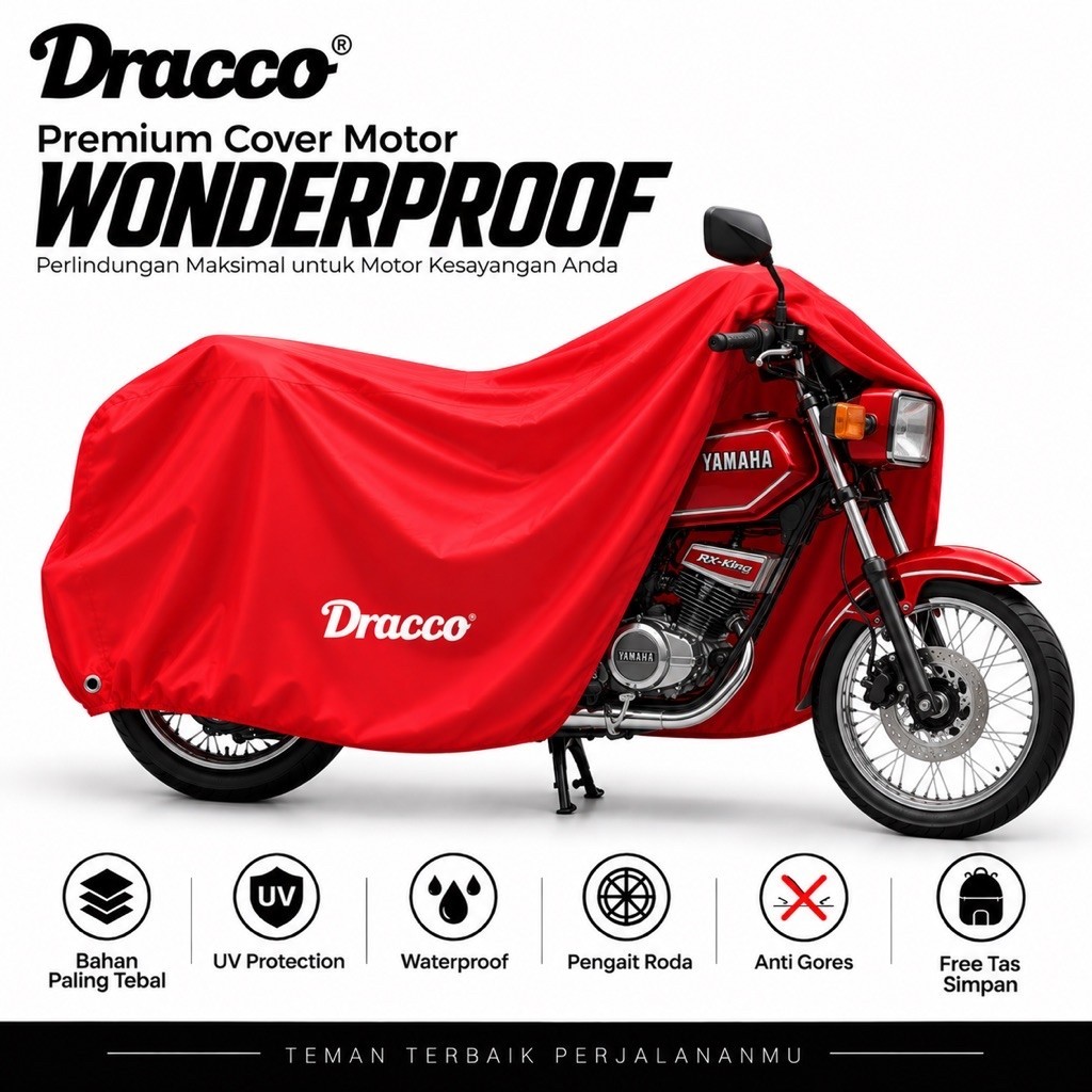 Cover Motor Yamaha RX-King Dracco Wonderproof Merah Waterproof Tebal Anti UV Debu Hujan Premium