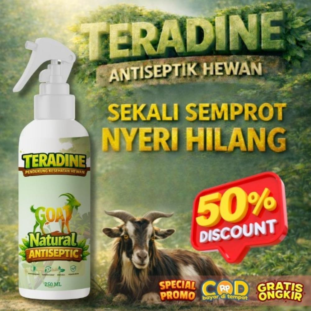TERADINE KAMBING 250ML - OBAT LUKA KAMBING,OBAT PMK KAMBING,OBAT ANTI INFEKSI LUKA KAMBING,ANTI VIRU