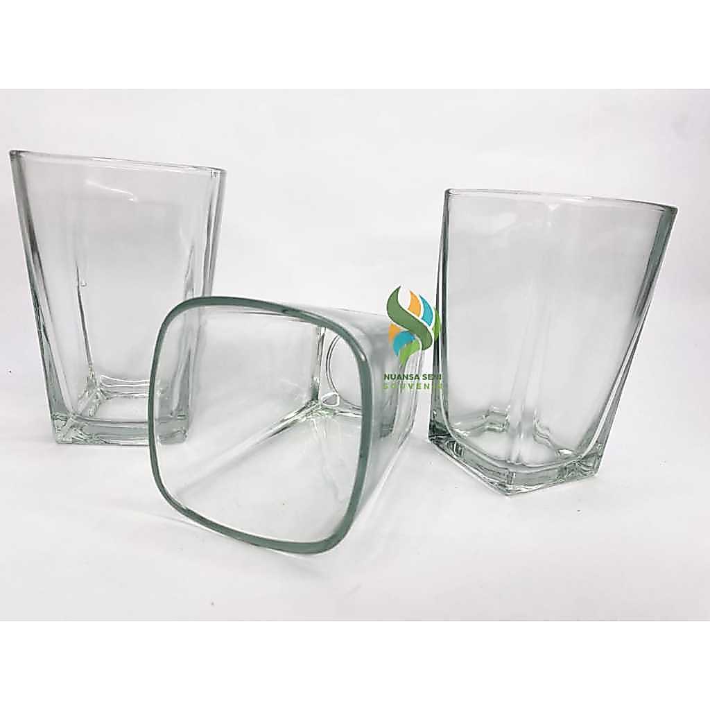 Souvenir Cangkir Gelas Kotak Mug Kaca Lowball Tumbler Minum Kaca Bening Polos