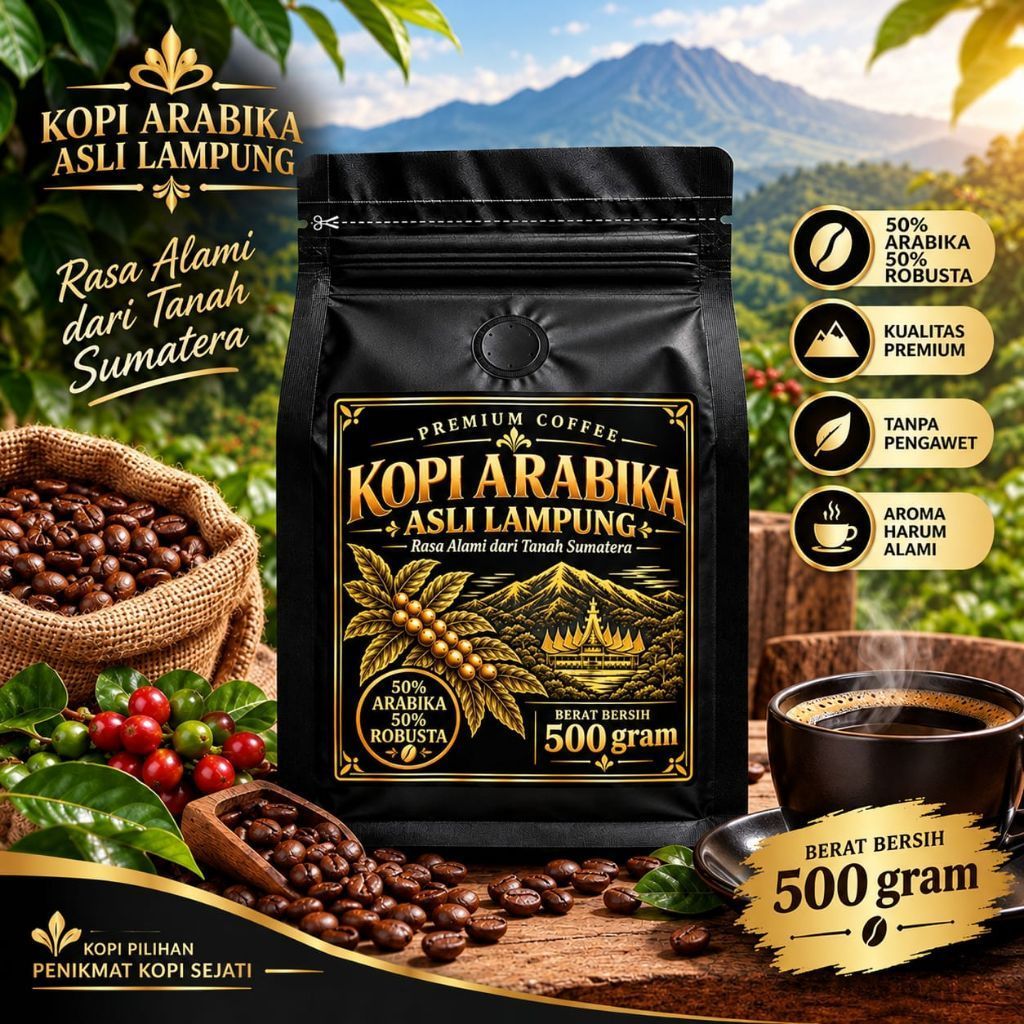 Kopi Arabika Asli Lampung 50% Arabika 50% Robusta 500 gram Premium Coffee