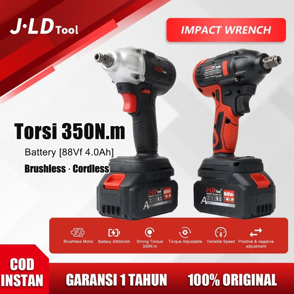 JLD Cordless Impact Wrench brushless impact baterai 350N.M impact pembuka baut impact jld tool 88v o