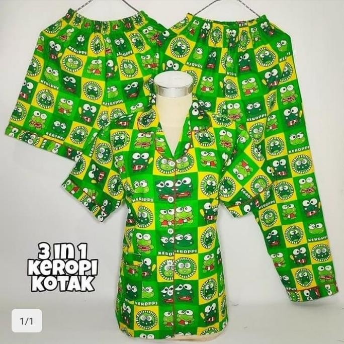 Dv2 }} Piyama Baju Tidur Wanita Dewasa 3 In 1 Keropi
