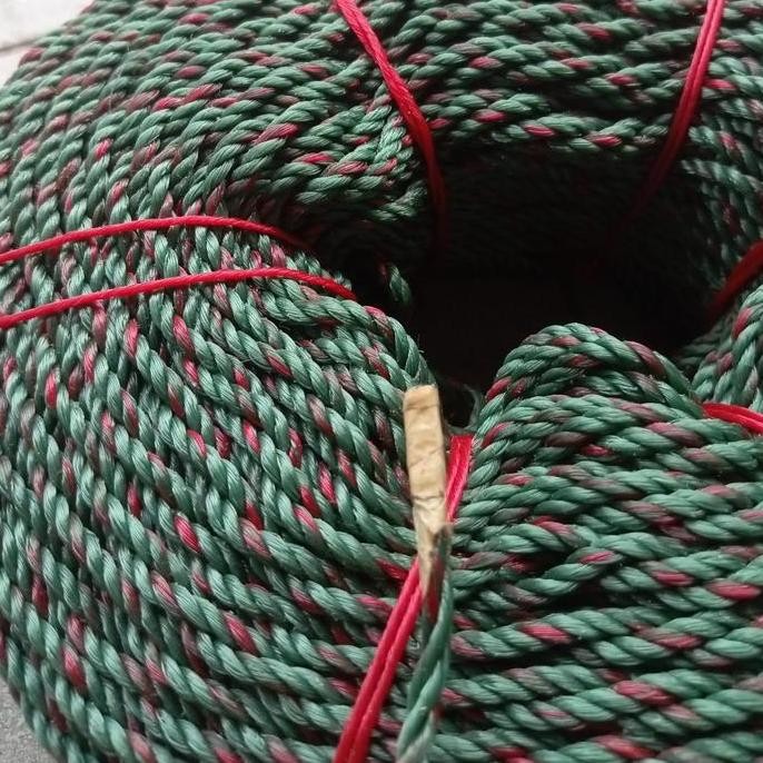 

NEW - Tali tambang plastik m roll -+200m hijau bintik merah