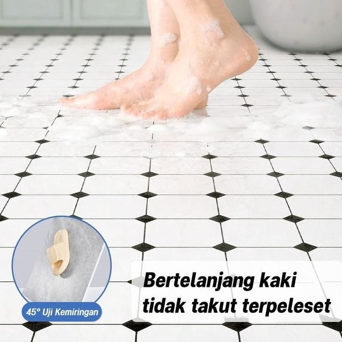 3Pcs Lantai Pvc Stiker Stiker Lantai Kamar Mandi Perekat Diri Lantai Marmer Lantai Bertekstur Wallpa