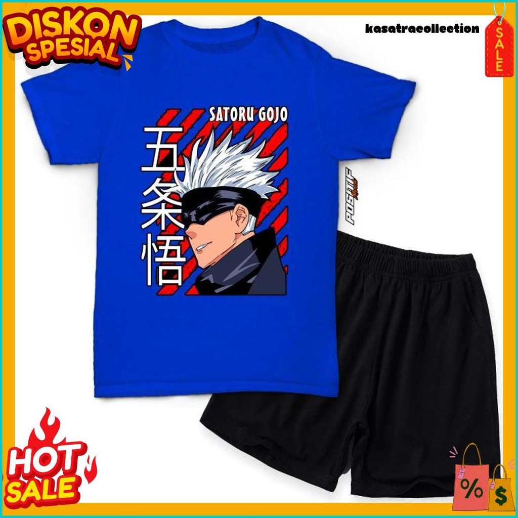 50% Off Positif Merch Baju Kaos Anak Setelan Anime Satoru Gojo Laki Perempuan