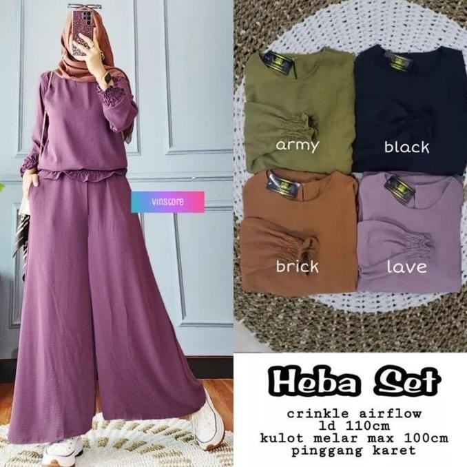 Di16 >> Heba Set / Setelan Wanita Kulot One Set Crinkle Blouse Wanita / 555-7217
