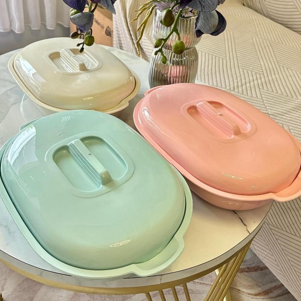 12 PCS Lusinan Set Basi Tutup Prasmanan Jumbo Wadah Sayur Sop Plastik Oval Clio Marjan 3121