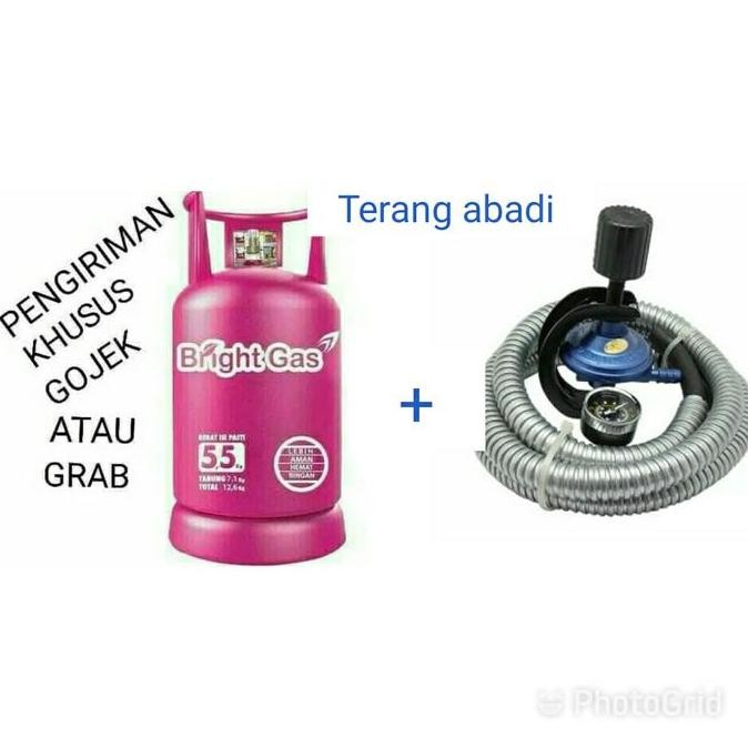 Tabung gas Bright 5.5kg +isi +Regulator Destec meter dan slang gas CO