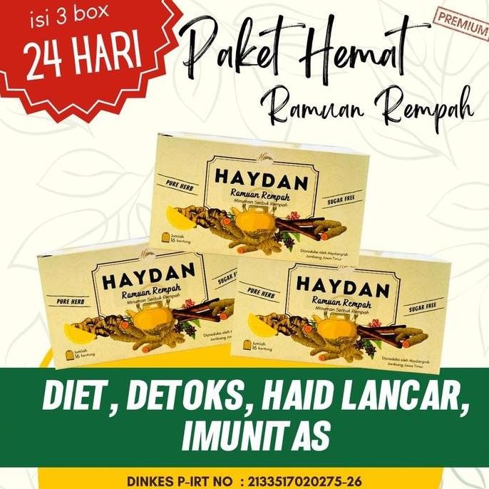 

welcome to tahuan jaya HAYDAN | PAKET HEMAT JSR 3 BOX | Teh Detox | DIET + HAID LANCAR | Teh Celup Rempah | JSR | Ramuan Rempah