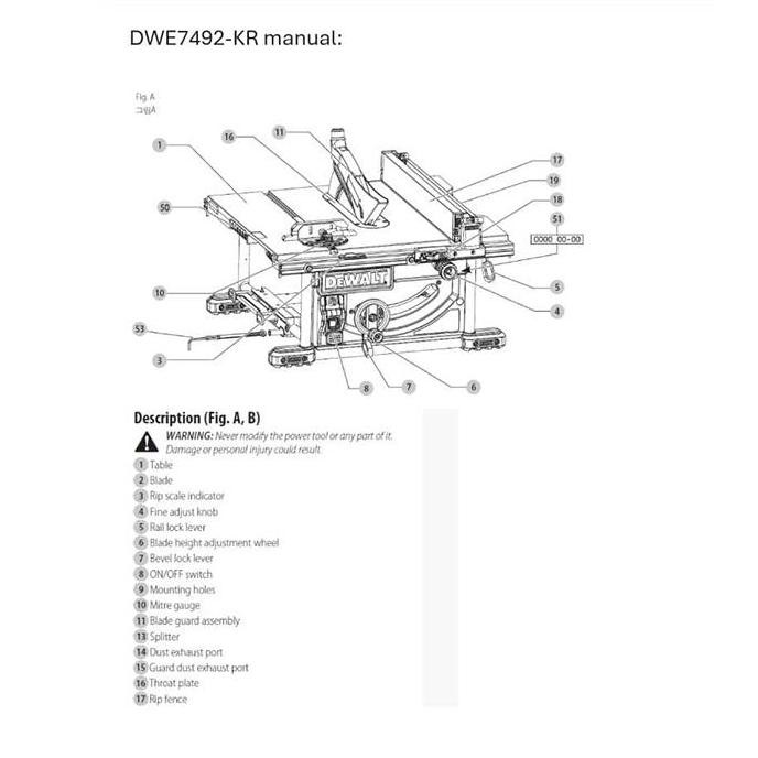 Dewalt Table Saw / Gergaji Meja Listrik 2000 Watt 250Mm Dwe7492-Kr
