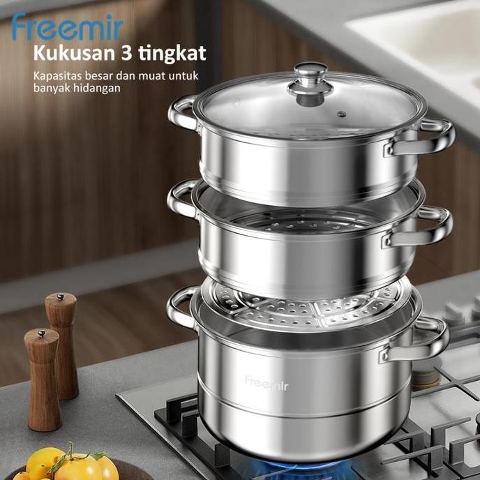 Freemir Panci Kukus Stainless Steel 3 Susun Dandang Steamer Kukusan