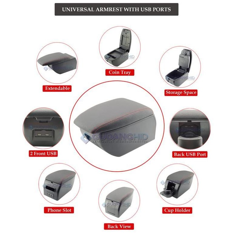 Armrest Honda Jazz 7 USB Port Charger + LED Mobil GE8 20 - 2014