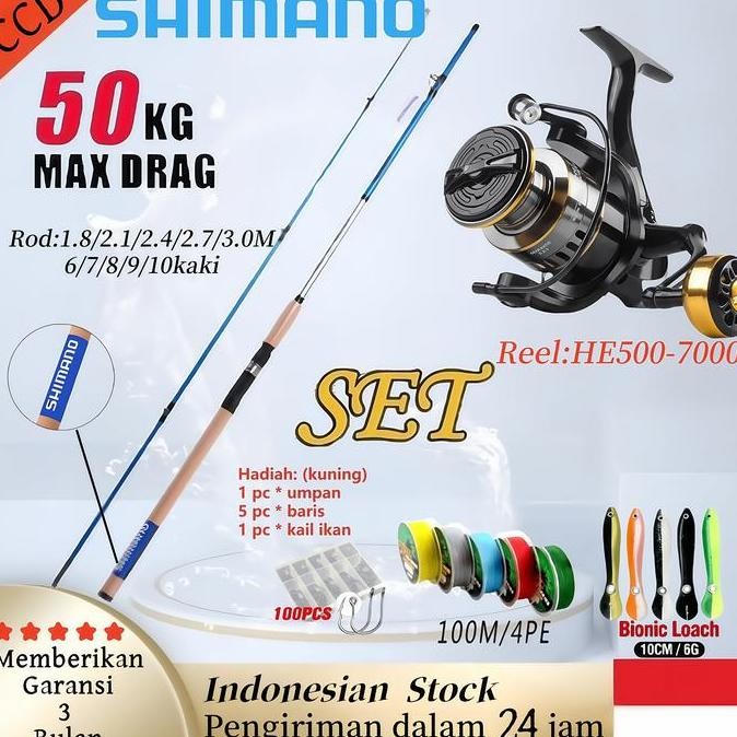 2024 NEW SHIMANO set reel New Joran Pancing Set peralatan pancing lengkap Tongkat Pancing 1.8m 2.1M 