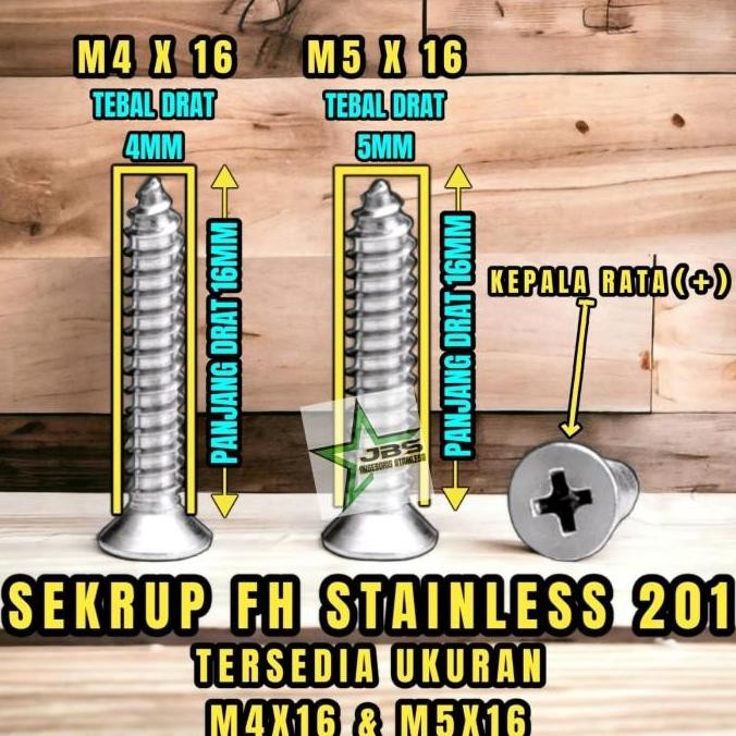 {{{{}}] SEKRUP M5X16 STAINLESS SS 201 - SEKRUP FH TAPPING SCREW