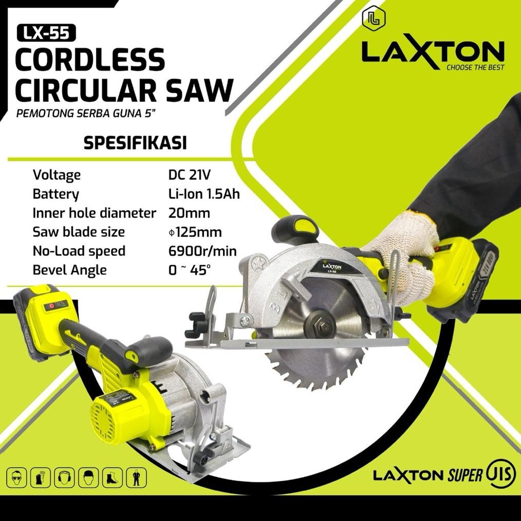 Circular Saw Cordless - Gergaji Baterai - Gergaji Kayu Laxton LX55 Gergaji Kayu 5" Baterai 5 Cell