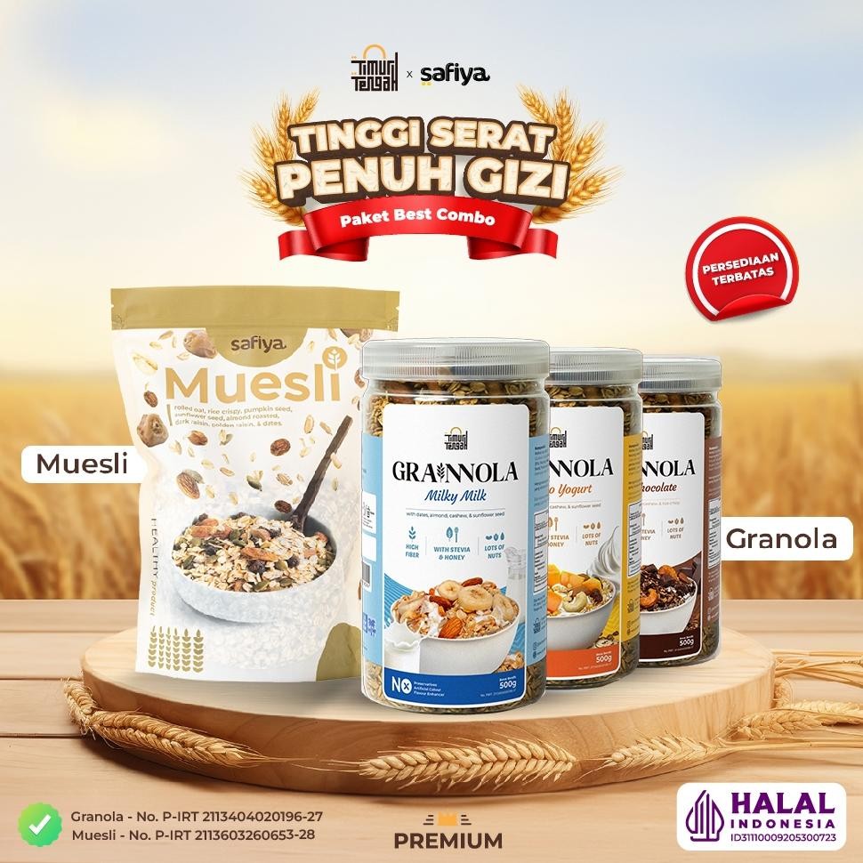 

Timur Tengah X Safiya Food - [Paket Bundling 2 Pcs] Granola 500 gr + Muesli 500 gr Sereal Makanan Sehat