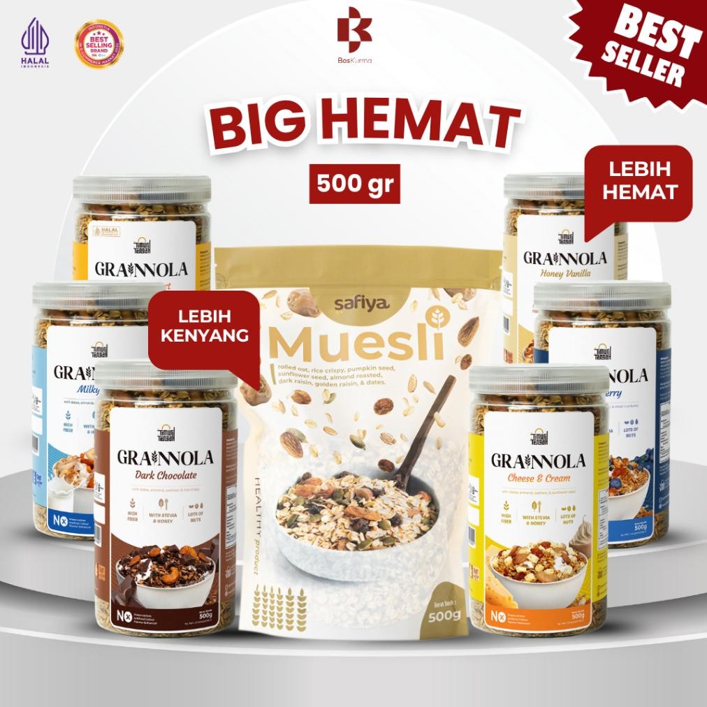 

[ BIG DIET ] Grainnola Timur Tengah 500gr + Muesli Safiya 500gr Sereal Granola Sarapan