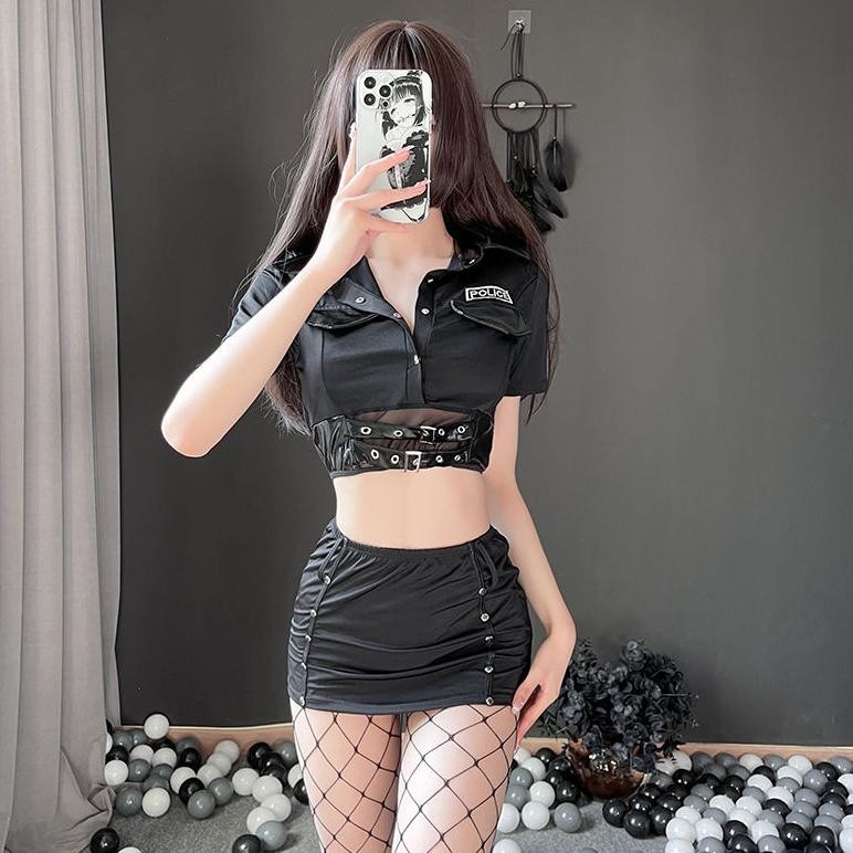 Polisi Wanita Seksi Mengenakan Piyama Bermain Peran Seragam Jangkar Rok Klub Malam