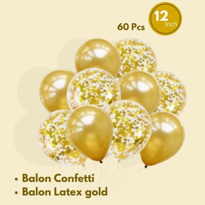 TERMURAH - Paket Balon Confetti Metalik 60 pcs gold / Bucket Balon