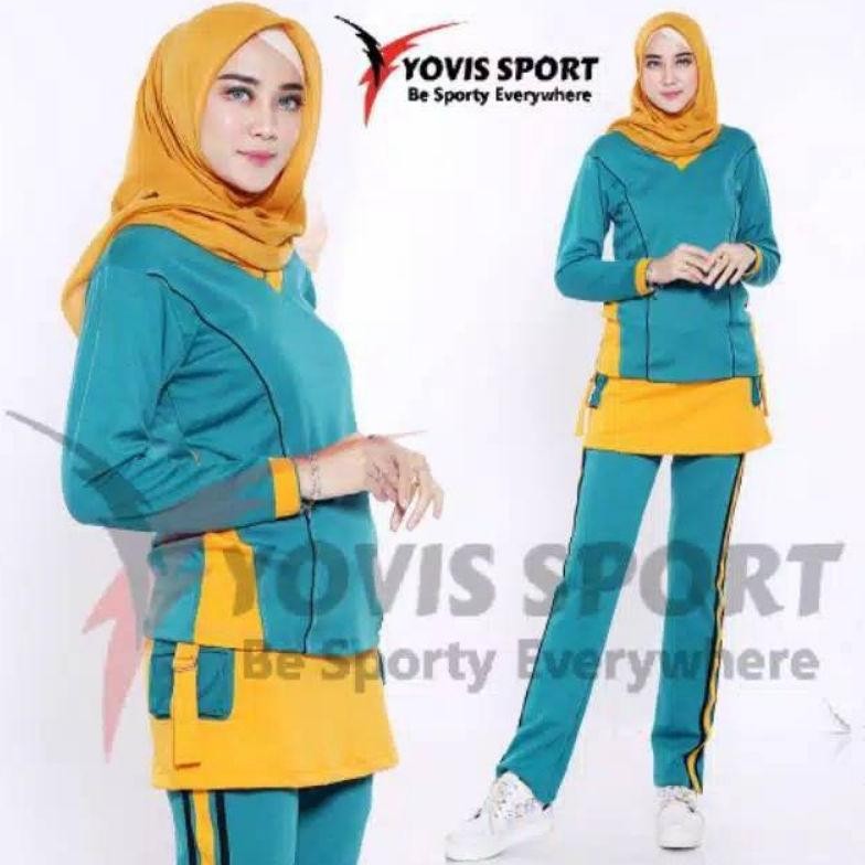 gfd-12 KT78 SETELAN BINTANG SENAM WANITA YOVIS SPORT/baju merah putih/pakaian olahraga muslimah. Pre