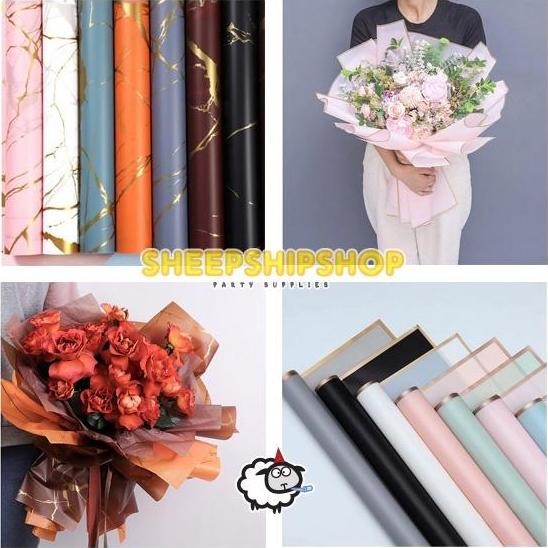 

monggo] ( 20 Lembar ) FLOWER WRAPPING PAPER LIST GOLD / MARBLE Kertas Buket